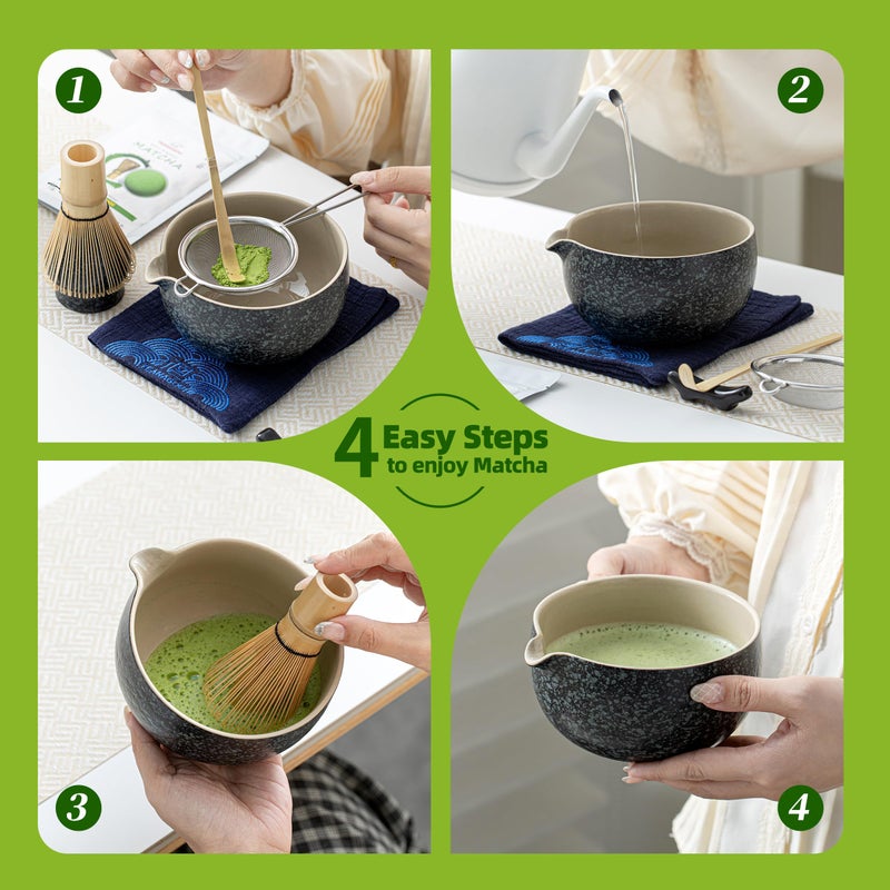 TEANAGOO Matcha Whisk Set 10 قطع مجموعة ماتشا طقم ماتشا للاحتفال طقم شاي ماتشا مع صينية خفق ماتشا ووعاء سيراميك مع مغرفة ماتشا ومنخل يستخدم لصنع شاي ماتشا بعد الظهر - Image 4